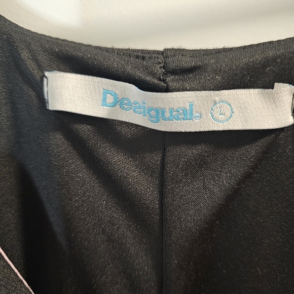 [Desigual] Olimpic Little Black Dress Lazer Cut Multicolor Accents Women  Large - Picture 12 of 13